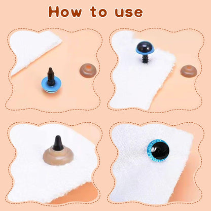 64 Pcs Glitter Safety Eyes 30mm 3D Safety Eyes for Amigurumi Glitter Eye for Stuffed Animals Large Safety Eyes Crochet for DIY of Puppet, Bear Crafts, Toy Doll Making Supplies (8 Colors)
