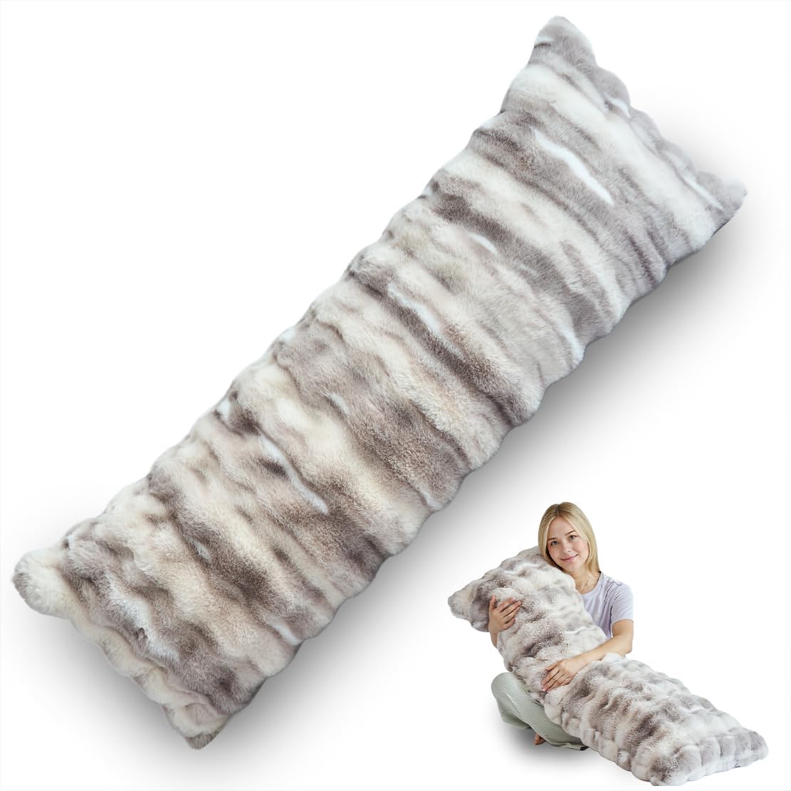 OMEO Winter Fluffy Full Body Pillow Memory Foam Pregnancy Pillow, Nursing Pillow for Side Sleepers, Weighted Body