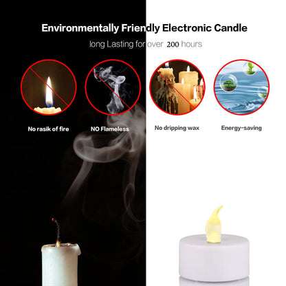 JUNPEI 50Pack Battery Tea Lights Candles- LED Tea Lights Realistic Bright Flickering Holiday Gift Operated Flameless LED Tea Light for Seasonal & Festival Celebration Warm White Lamp Battery Powered