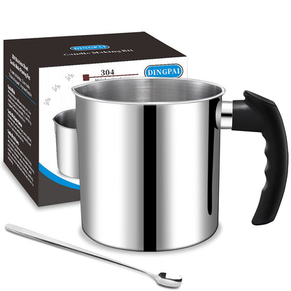 Candle Making Pouring Pot, DINGPAI 44oz Double Boiler Wax Melting Pot, 1pc Spoon, 304 Stainless Steel Candle Making Pitcher, Silver Color with Heat-Resistant Handle and Dripless Pouring Spout Design
