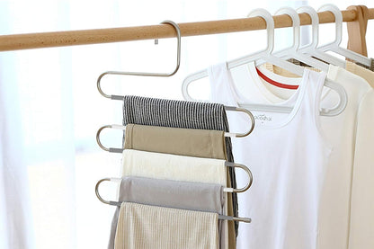 devesanter 6 Pack Non-Slip S-Shape Pants Hangers, Stainless Steel Closet Storage Organizer for Trousers, Jeans, Scarf -