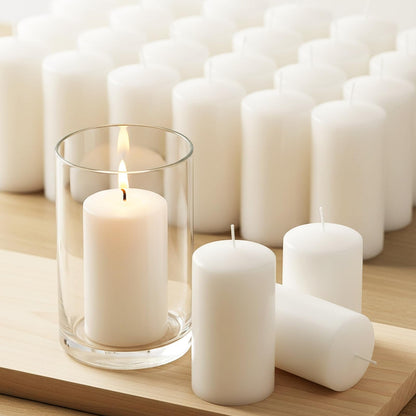 Set of 20 Pillar Candles, Unscented White Wax Pillar Candle with 30 Hours Burn Time, 2x4 Inch, Elegant Decorative White Candles for Weddings, Centerpiece, Home Decor