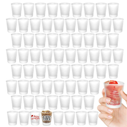 YOUKE OLA 72 Pack Sublimation Shot Glasses Cups with Heavy Base Sublimation Blanks Cute Shot Glass Tumbler Bulk for Heat Press, Personalized Gift, Wedding, Party, 1.5oz Frosted