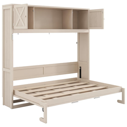 Ball & Cast Full Size Murphy Bed with Storage Cabinet,Wood Hideaway Beds,Folded Wall Bedframe for Bedroom,Guestroom,Space Saving,White