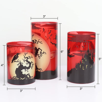 DRomance Witch Glass Flameless Candles with Remote and Timer, Battery Operated Realistic 3D Wick Flickering Real Wax LED Candles Halloween Window Table Holiday Dinner Decor Gifts(3 x 4,5,6 Inches)