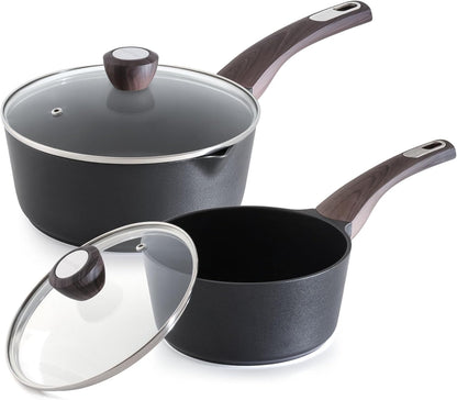 SENSARTE Nonstick Saucepan Set - 2.0 & 3.0 Quart Cooking Pots with Lid & Pour Spout | PFOA Free, Easy to Clean