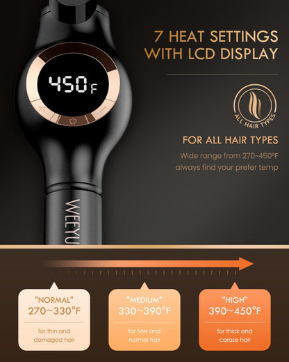 Large Curling Iron 2 Inch, Ceramic Long Barrel Hair Curling Wand, Hair Styling Tool, Dual Voltage, LCD Display, Black