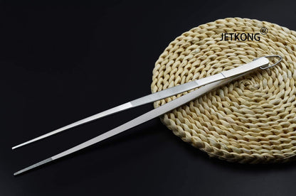 JETKONG 12-Inch Extra-Long Kitchen Tweezers, Fine Tweezer Tongs in Stainless Steel for Cooking