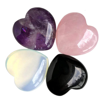 Loveliome 4 Pcs Mix-Color Carved Puff Heart Pocket Stone,Healing Palm Crystal Chakra Reiki Balancing Energy Stone for Jewelry Making(1 Inch)
