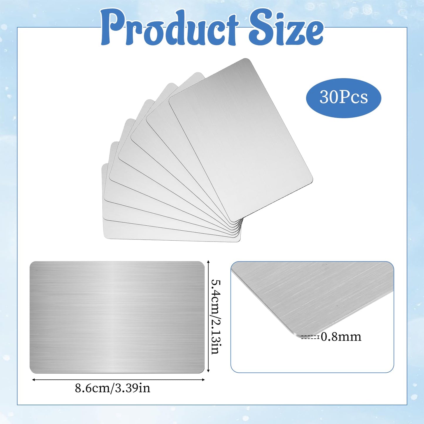 Afcabakila 30pcs 304 Stainless Steel Metal Business Card Blanks Laser Engraving Metal Cards 3.4" x 2.1" 0.8mm Thick for DIY Customizable Nameplates Gift Professional Branding