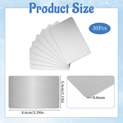 Afcabakila 30pcs 304 Stainless Steel Metal Business Card Blanks Laser Engraving Metal Cards 3.4" x 2.1" 0.8mm Thick for DIY Customizable Nameplates Gift Professional Branding