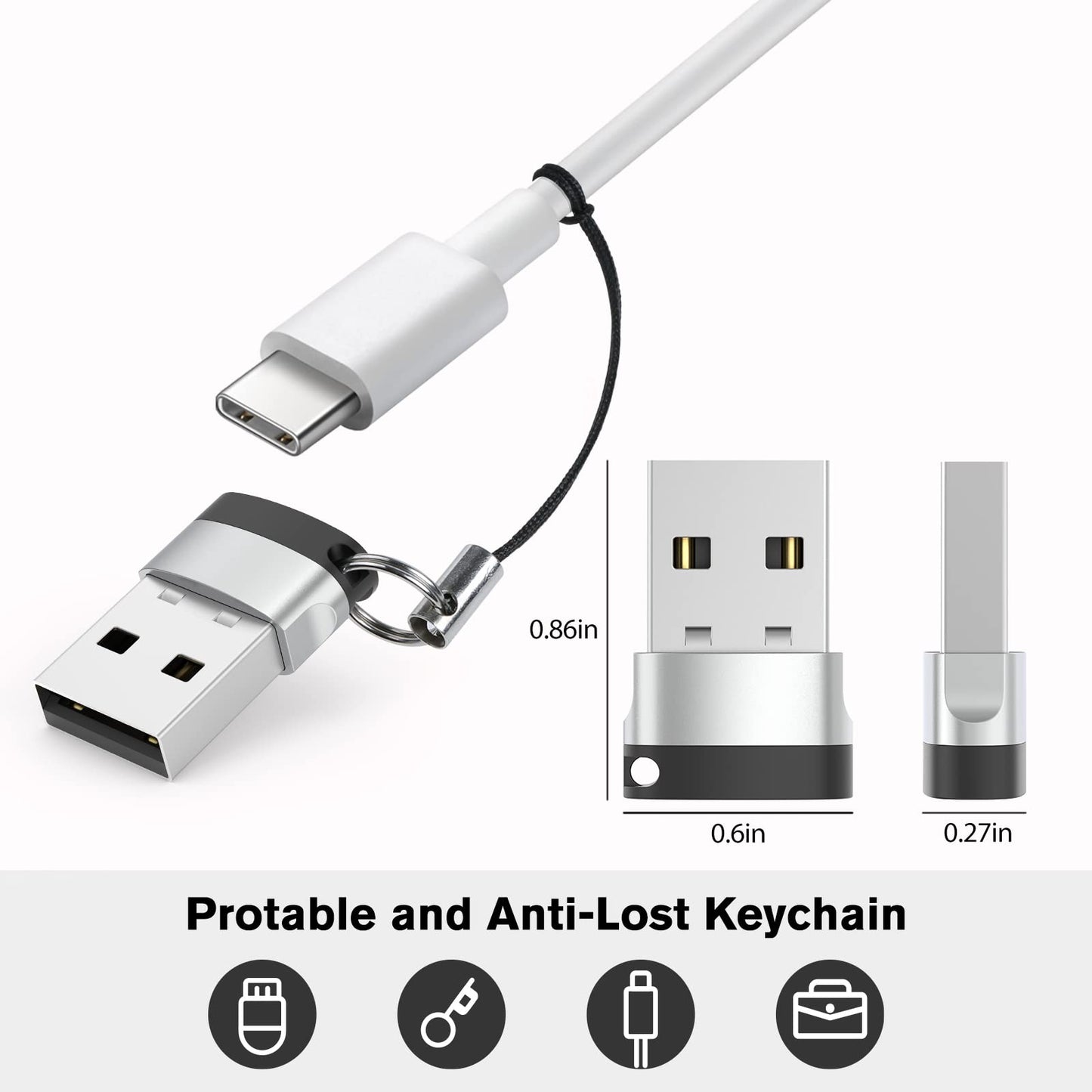 USB C to USB Adapter (4 Pack),USB-C Female to USB Male, Type C to USB A Converter Compatible with Apple MagSafe, iPhone 11 12 13 14 15 Pro Max, Samsung Galaxy Note,Google Pixel etc, Grey