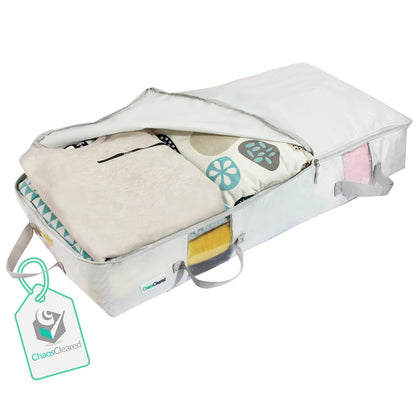 Under Bed Storage Containers for Toys, Clothes, Shoes etc. Underbed Organizer Bag that slides Under the bed without friction or wheels. Low profile 6 height is great for under the couch or other