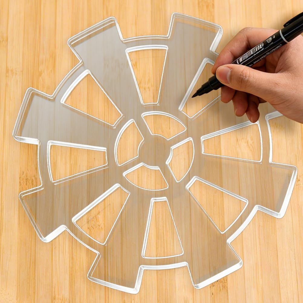 INFUNLY 3 Pcs Windmill Acrylic Router Template Set 5mm Thick Clear Router Inlay Template 3 Size Decorative Gear Pattern Curvy Tracing Guide Stencils for Woodworking Kitchen DIY Crafts