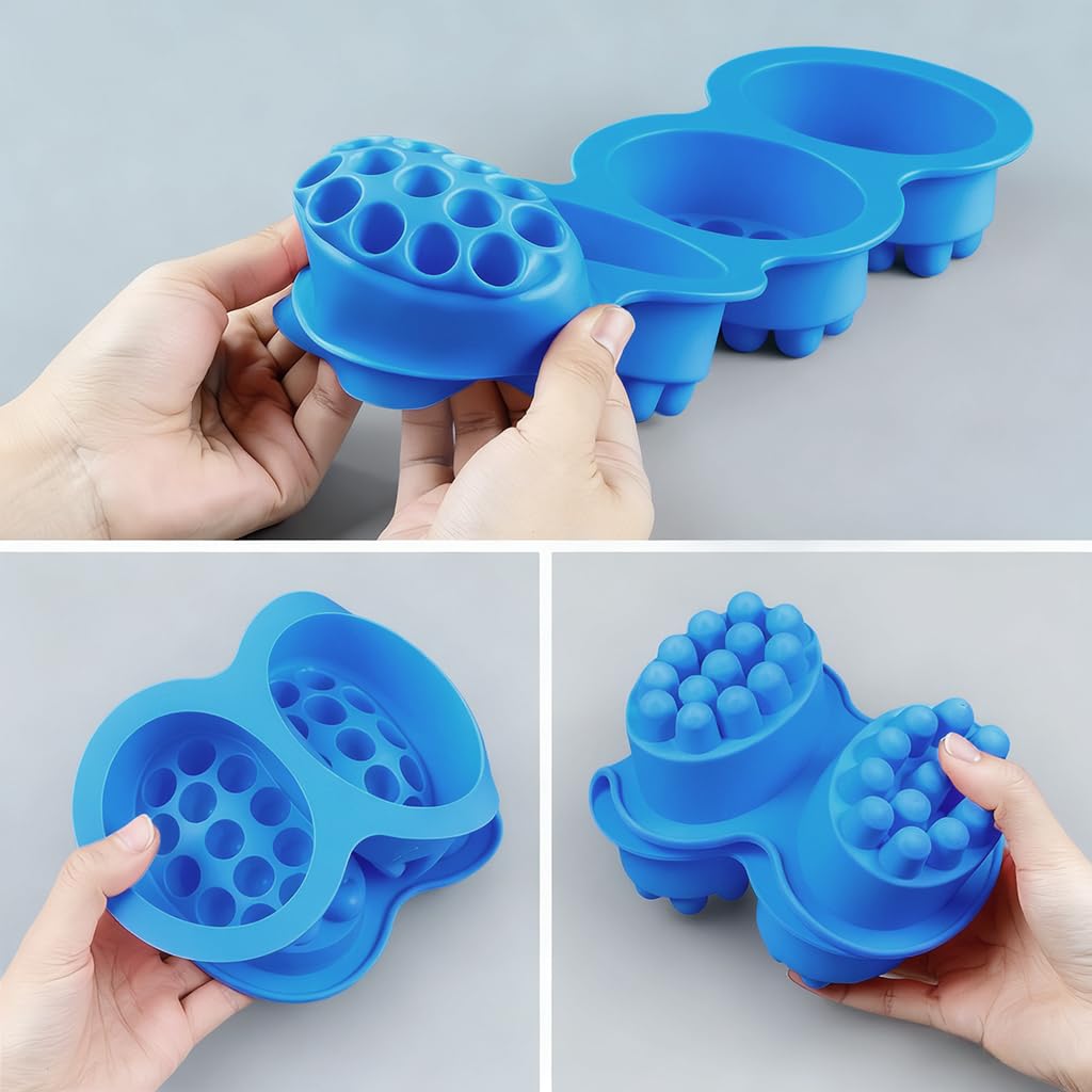 SJ Massage Soap Mold - 2 Pcs, 4 Cavities Silicone Soap Mold for Soap Making, Handmade Hair Brush Shampoo Bar Molds, Food Grade BPA Free(Blue and Green)