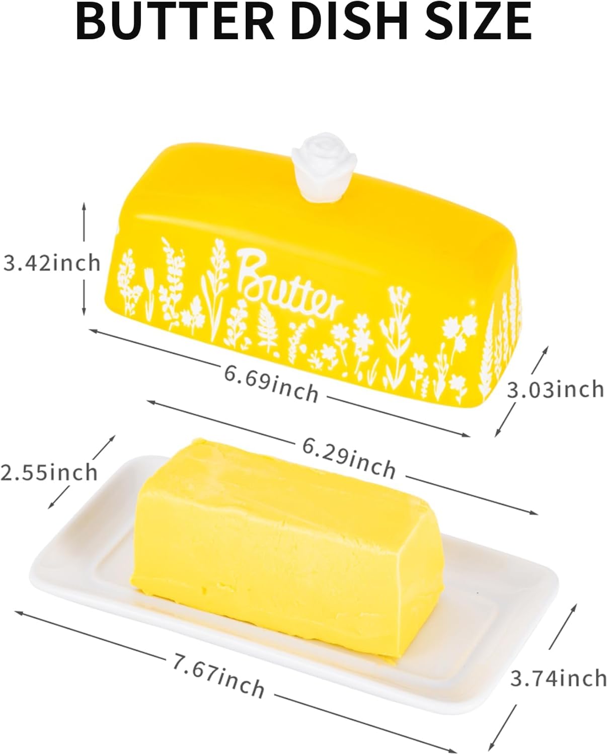 Countertop TEATALK Ceramic Butter Dish, Ideal for Use, Holds Standard Butter Sticks, Yellow