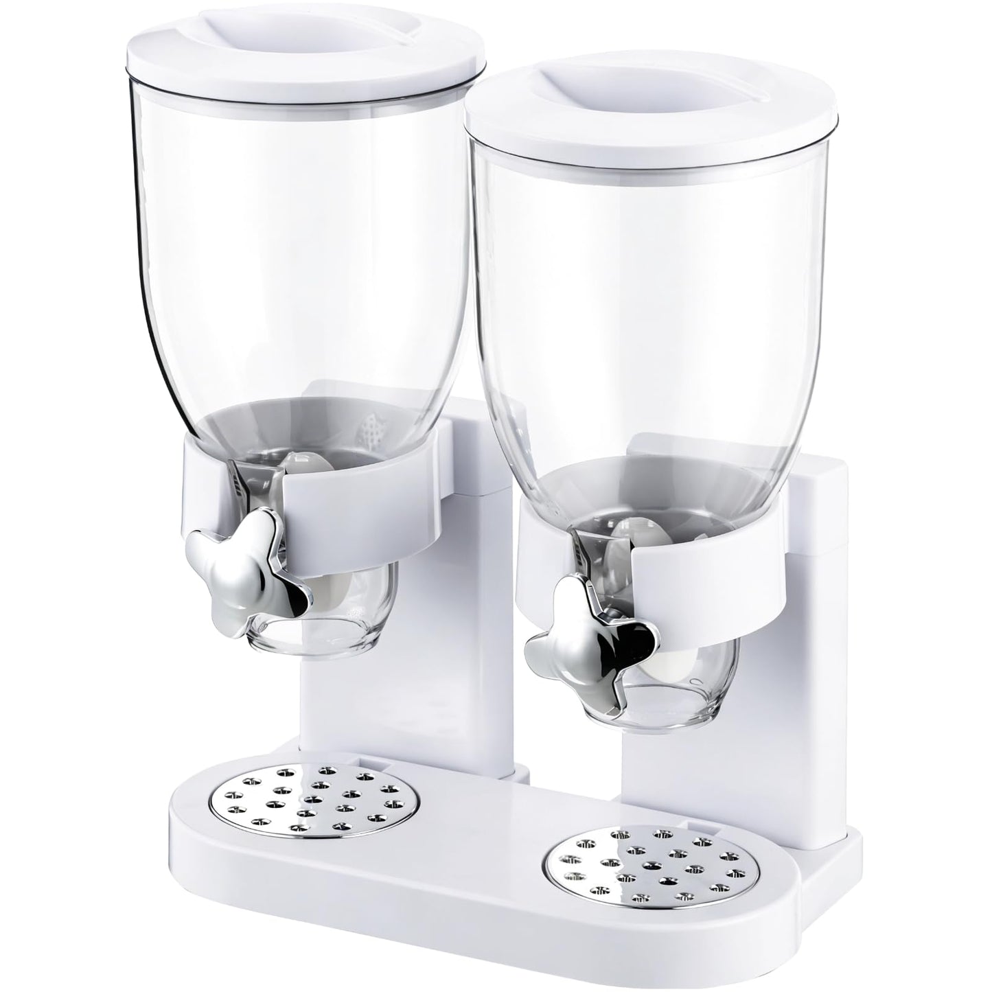 Skdqiee 2-Container Cereal Dispenser, 4L Dry Food Storage, White Triple Snack Dispenser, Rotating Dry Food Containers Storage for Candy, Nut, Coffee Beans, 10.6 x 6.3 x 13.8 in