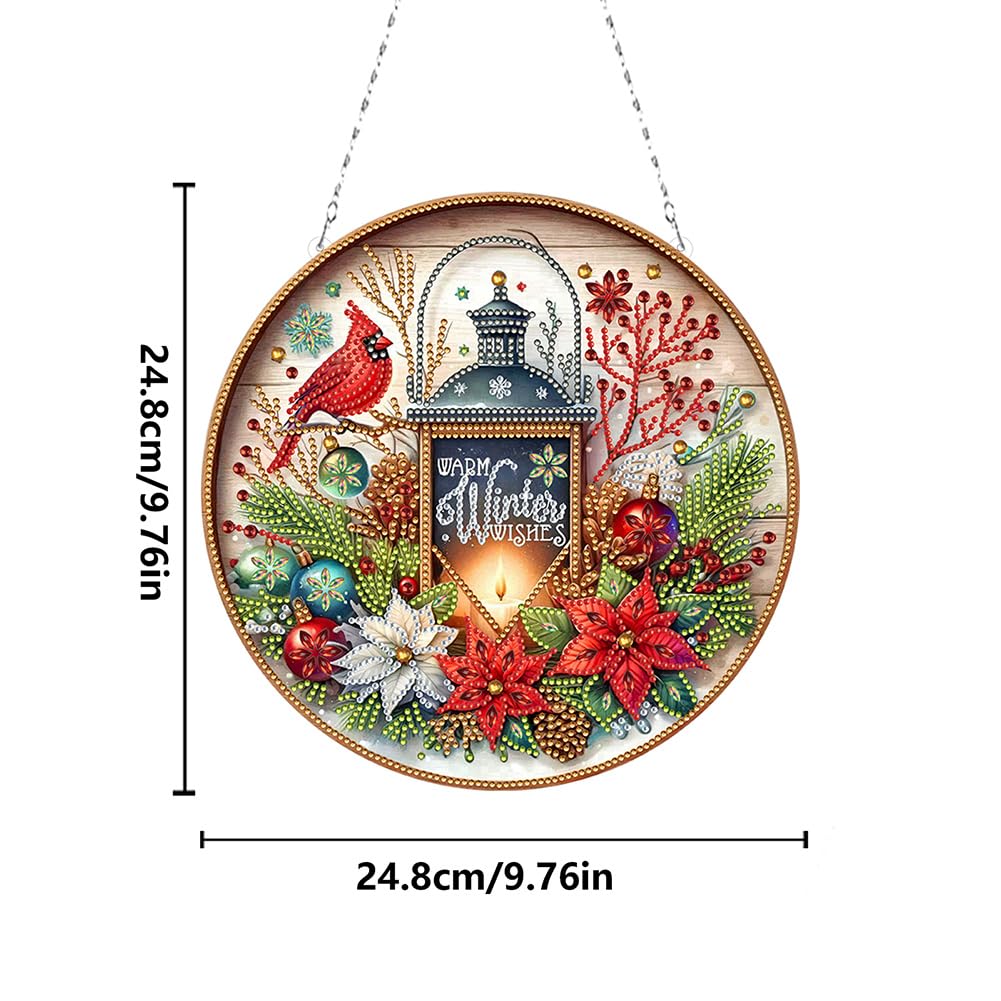 POETRYDRAW DIY Hanging Diamond Art Pendant Kit Christmas Cardinal Lamp, Special Crystal Diamonds Painting Ornament for Adults, 5D Diamond Art Suncatchers Double Sided Board Gem Painting Box Kit