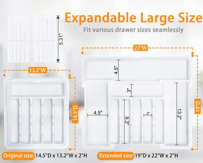 Homecor Silverware Organizer - Expandable Large Kitchen Drawer Organizer Utensil Organizer with 2 Removable Knife Blocks, 22"x 19"Cutlery Tray Drawer Dividers for Kitchen Flatware(6-9 Slots) (Black)