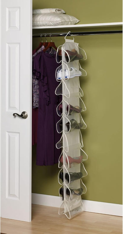 20-Pocket Closet 10 Household Essentials Shoe File, Durable Canvas and Plastic, Holds Pairs of Shoes, Individual