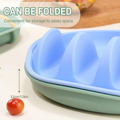 Silicone Taco Plates Holder Set of 2, Reusable Taco Holder Plates with Dividers, Taco Holders for Soft and Hard Tacos, Non-Slip Taco Holder Stands Taco Serving Tray, Dishwasher & Microwave Safe