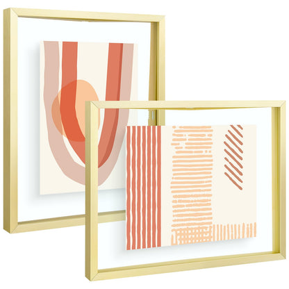 Frametory, 8x10 Floating Picture Frame - Metal Photo Frame - Real Glass - for Wall Mount or Tabletop Displays (Gold, 2 Pack)