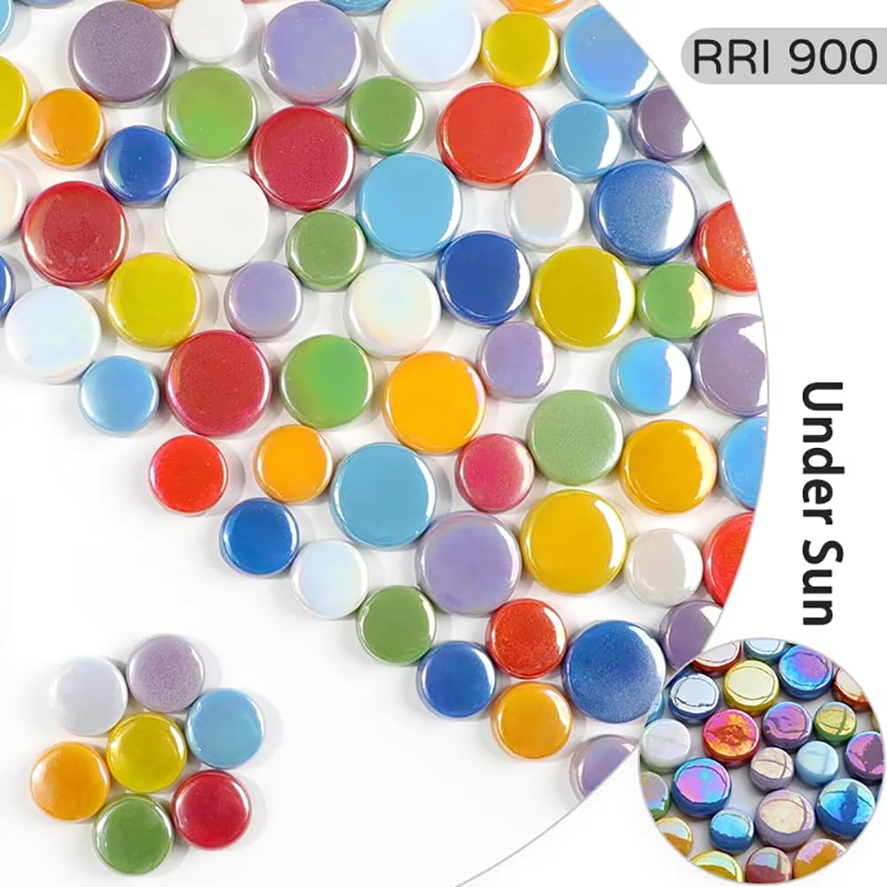 MUCOFEI Mosaic Tiles for Crafts, 1.1LB Bulk Mix Round Iridescent Mosaic Glass Pieces for DIY Craft Art, Flowerpots, Vases, Cups, Garden Decor Mosaic Supplies