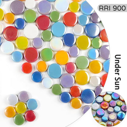 MUCOFEI Mosaic Tiles for Crafts, 1.1LB Bulk Mix Round Iridescent Mosaic Glass Pieces for DIY Craft Art, Flowerpots, Vases, Cups, Garden Decor Mosaic Supplies