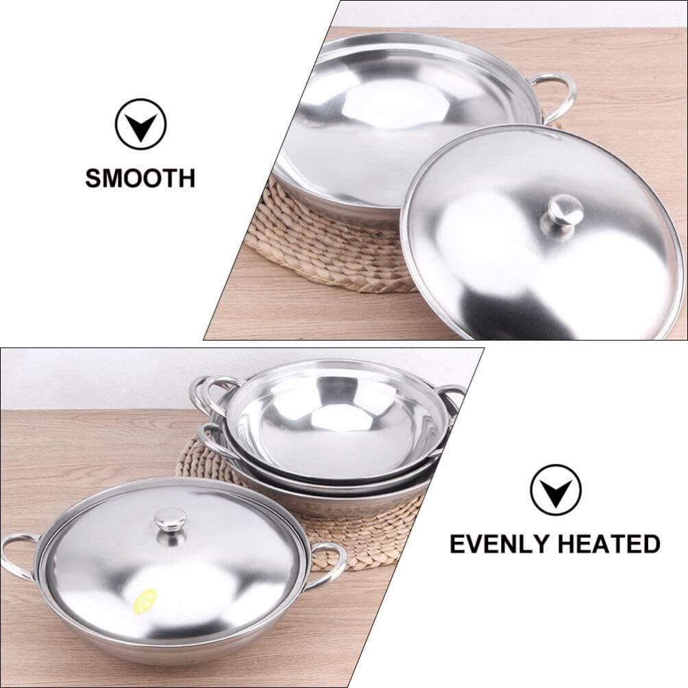 Ciieeo Shabu Shabu Hot Pot, Stainless Steel Camping Stove Cooking Pot with Lid, 22cm Chef Wok and Paella Skillet