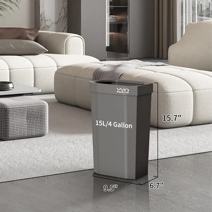 WDPUCHU 4 Gallon, Small Slim Garbage Can, Open Top Trash Can for Bathroom, Kitchen, Office, Bedroom, Living Room (Grey)