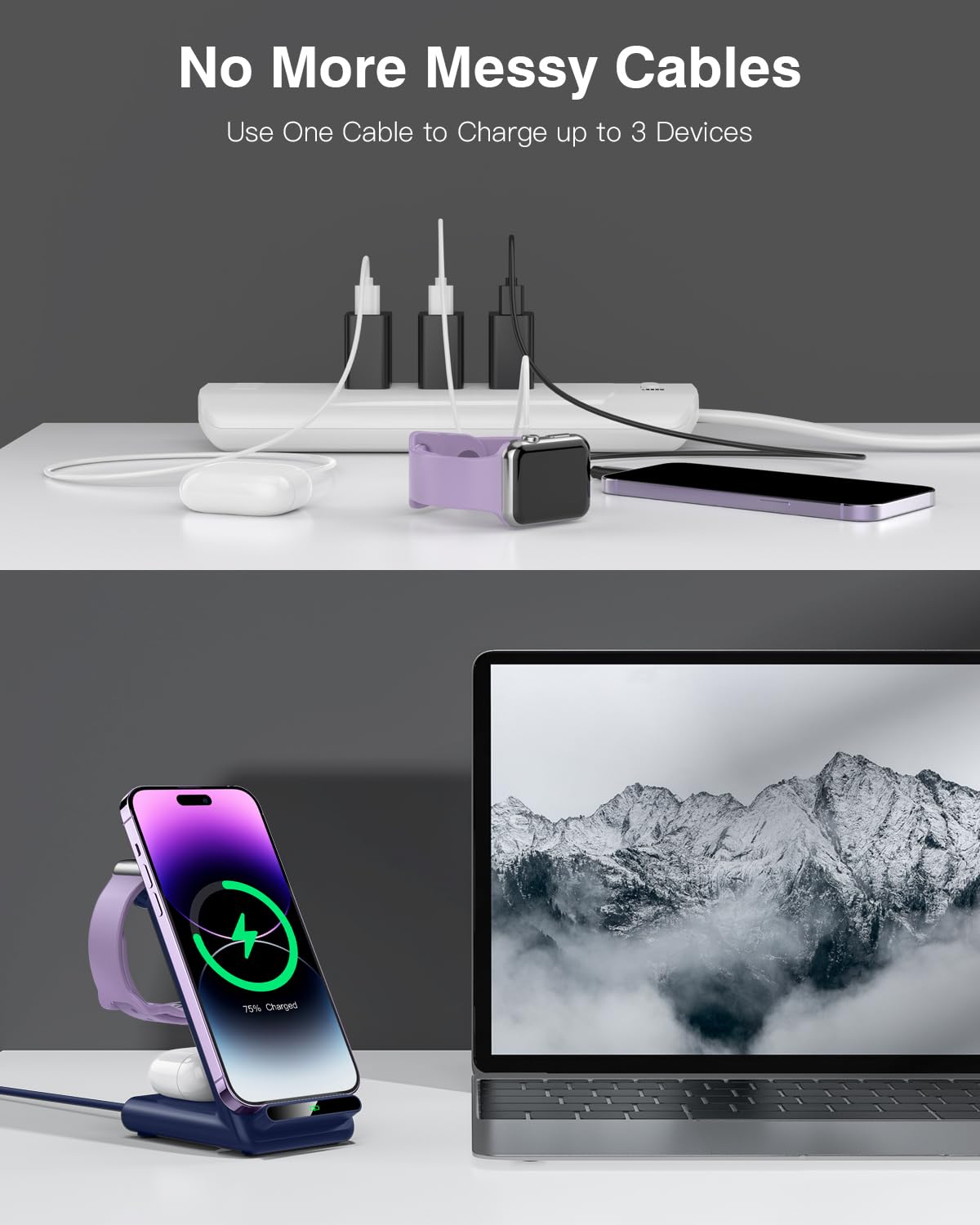 Wireless Charging Station,3 in 1 Charging Stand Made for Apple Watch Ultra 11 10 9 8 7 6 SE 5 4 3,Fast Wireless Charger Made for iPhone 17/Air/16/15/14/13/12,for AirPods Pro(with Adapter) (Black)