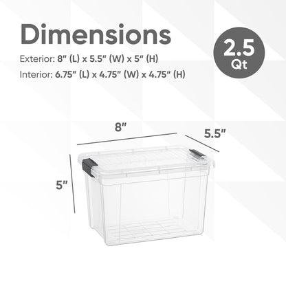 Superio Mini Deep Storage Organizer Bin with Lid X-Deep Small Clear Storage Box with Latch for Home, Kitchen, Garage- Store Toys, Food, Supplies, and Hair Accessories (2.4 Quart)