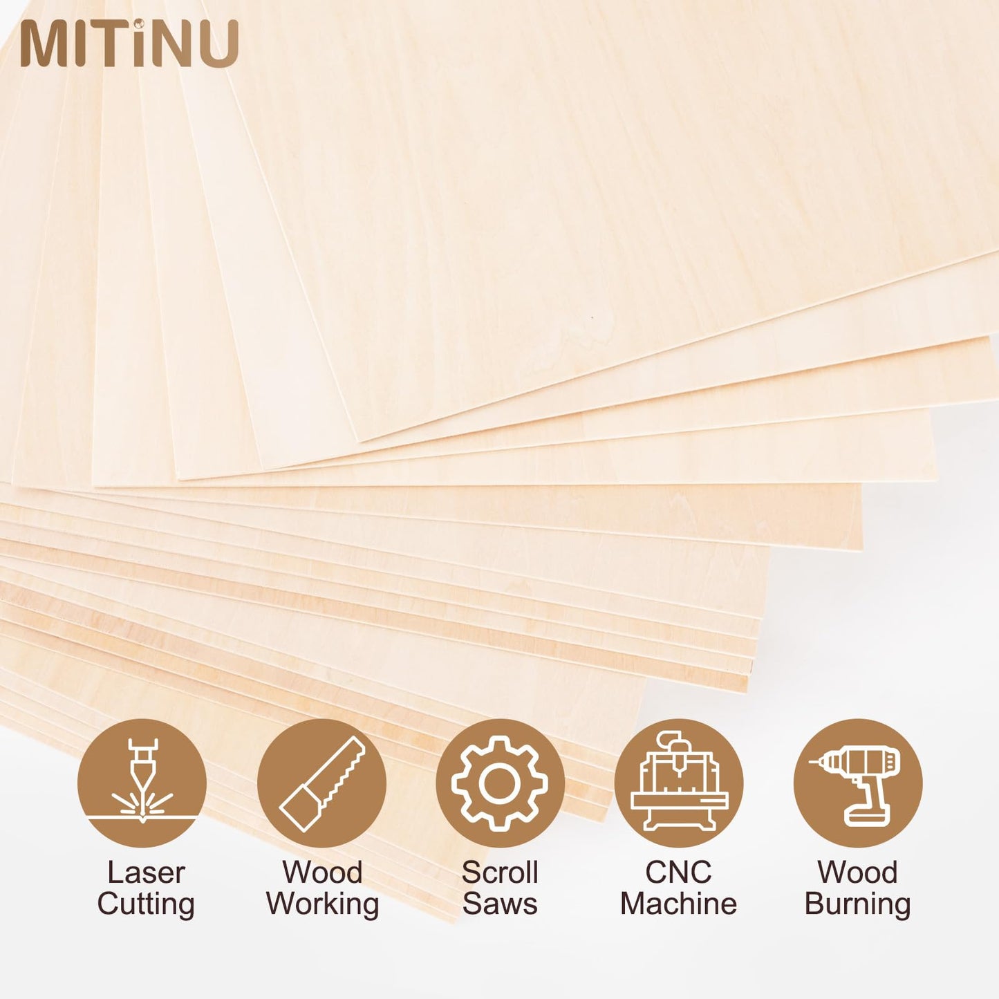 MITINU 55 Pack Basswood Sheets for Crafts,12"x12"x1/12 2mm Thick Plywood Sheets with Smooth Surfaces-Unfinished Squares Wood Boards for Laser Cutting, Wood Burning, Architectural Models, Staining