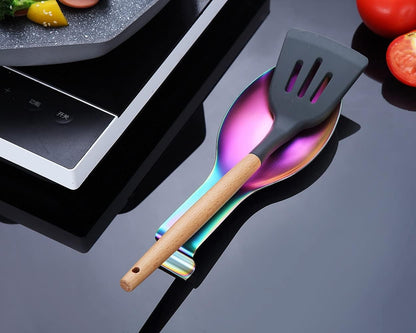 Matte Rainbow Spoon Rest, Stainless Steel Holder for Kitchen Utensils, Dishwasher Safe (1PC-9.5 Inch)