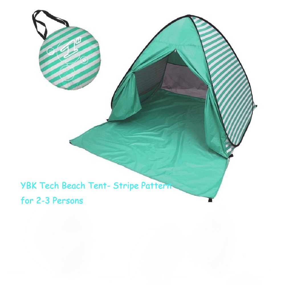 YBK Tech New Stripe Style Automatic Pop Up Beach Tent UV Protection Instant Portable Quick Cabana Sun Shelter for 2-3 Persons (Green)