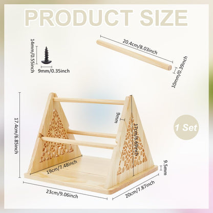 PH PandaHall Wood Yarn Holder Portable 3-Revolving Yarn Holder Dispenser Hollow Pattern Triangle Crochet Knitting Holders Crochet Yarns Storage Rack for Knitting Crocheting Handmade Gift, Light Brown
