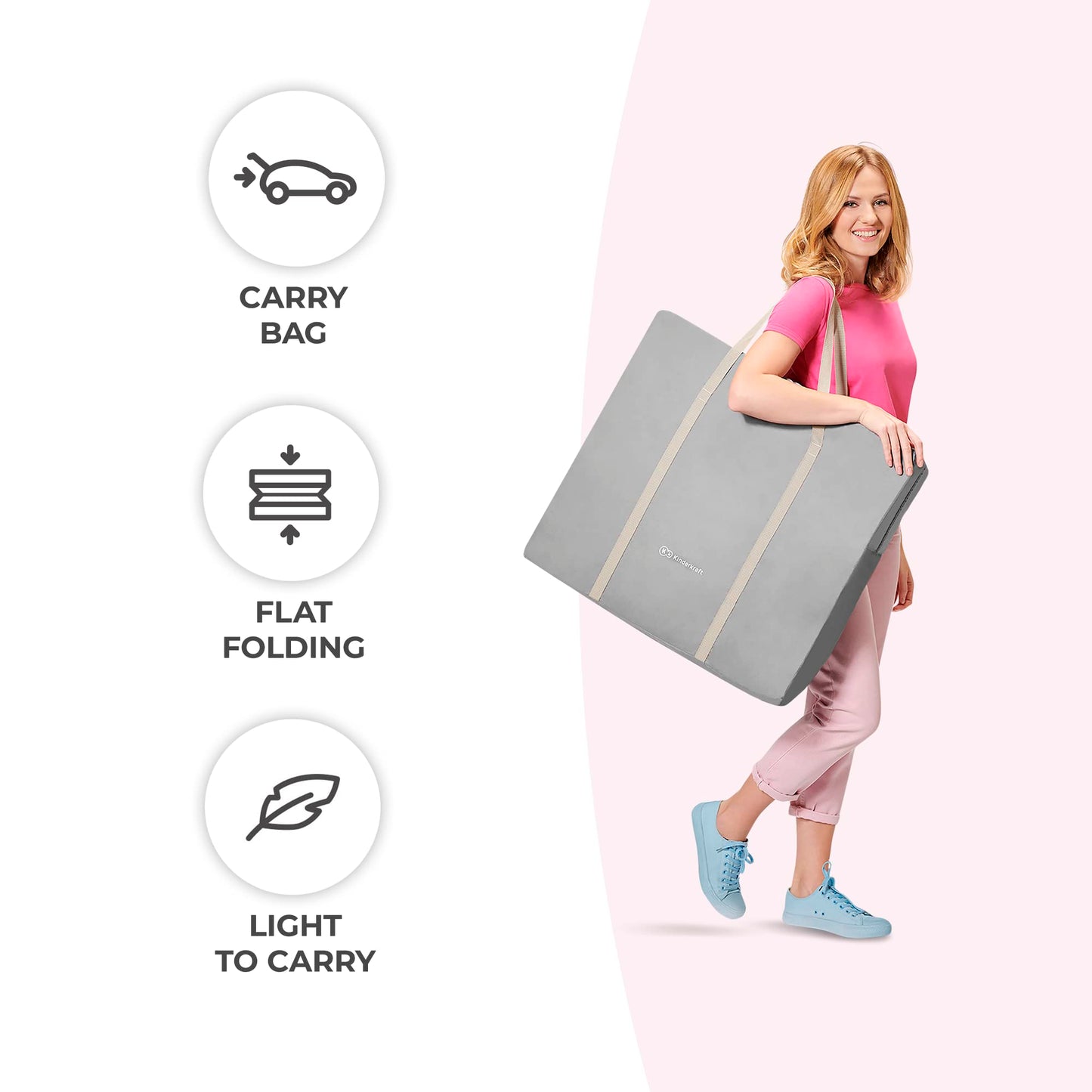 Kinderkraft LOVI Travel Bassinet for Baby, Portable Folding Baby Bed with Built-in Mosquito net, Adjustable Hood and an Additional Cradle Function, Beige