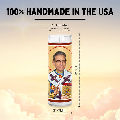 Goldblum Celebrity Glass Jar Candle – Unscented Handmade Soy Wax Votive Candle – Unique Gift for Movie Lovers – 8 Inch