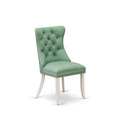 East West Furniture DAP2F22 Dallas Parson Kitchen Chairs - Button Tufted Nailhead Willow Green Polyester Fabric Upholstered Dining Chairs, Set of 2, Linen White