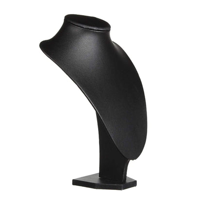 Comelyjewel Necklace Holder Stand Set of 2, Jewelry Bust Display Stand for Necklaces, Velvet Mannequin Jewelry Organizer for Women, Jewelry Display for Vendors, Vanity & Retail (Black Faux Leather)