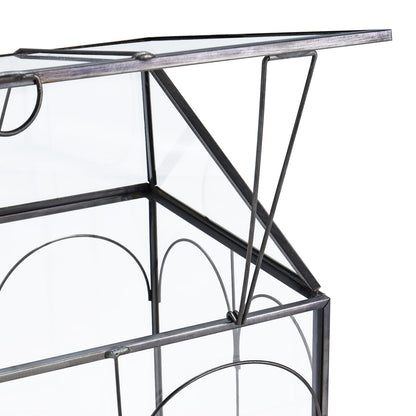 HighFree Glass Terrarium with Metal Tray, Glass Greenhouse Terrarium Kit for Succulents, Cacti, Snails, Spiders, and Miniature Reptiles, Black (Large-9.45" L x 5.7" W x 11.8" H)