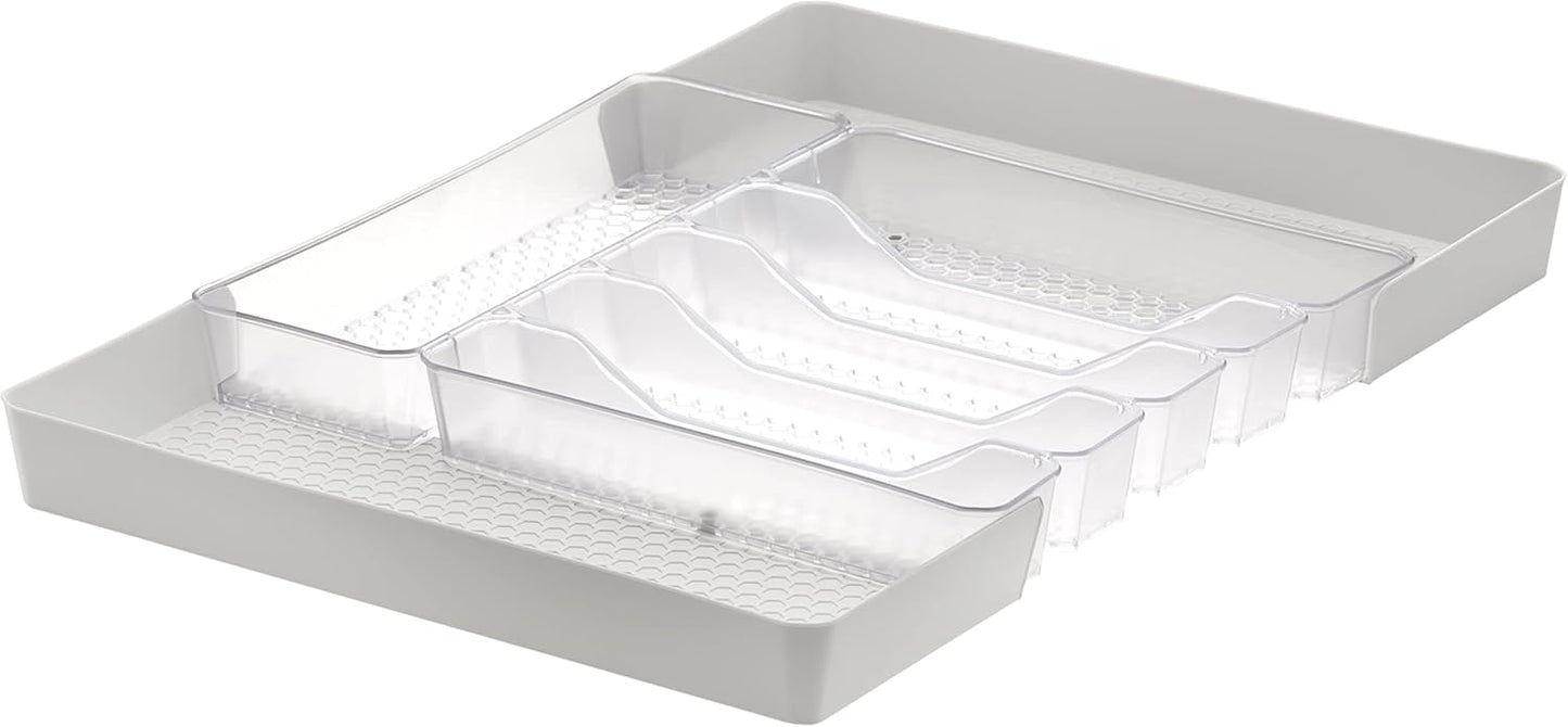 Spectrum Diversified Hexa Expandable Divided Drawer Organizer Tray for Kitchen Cutlery, 13 x 16, Clear