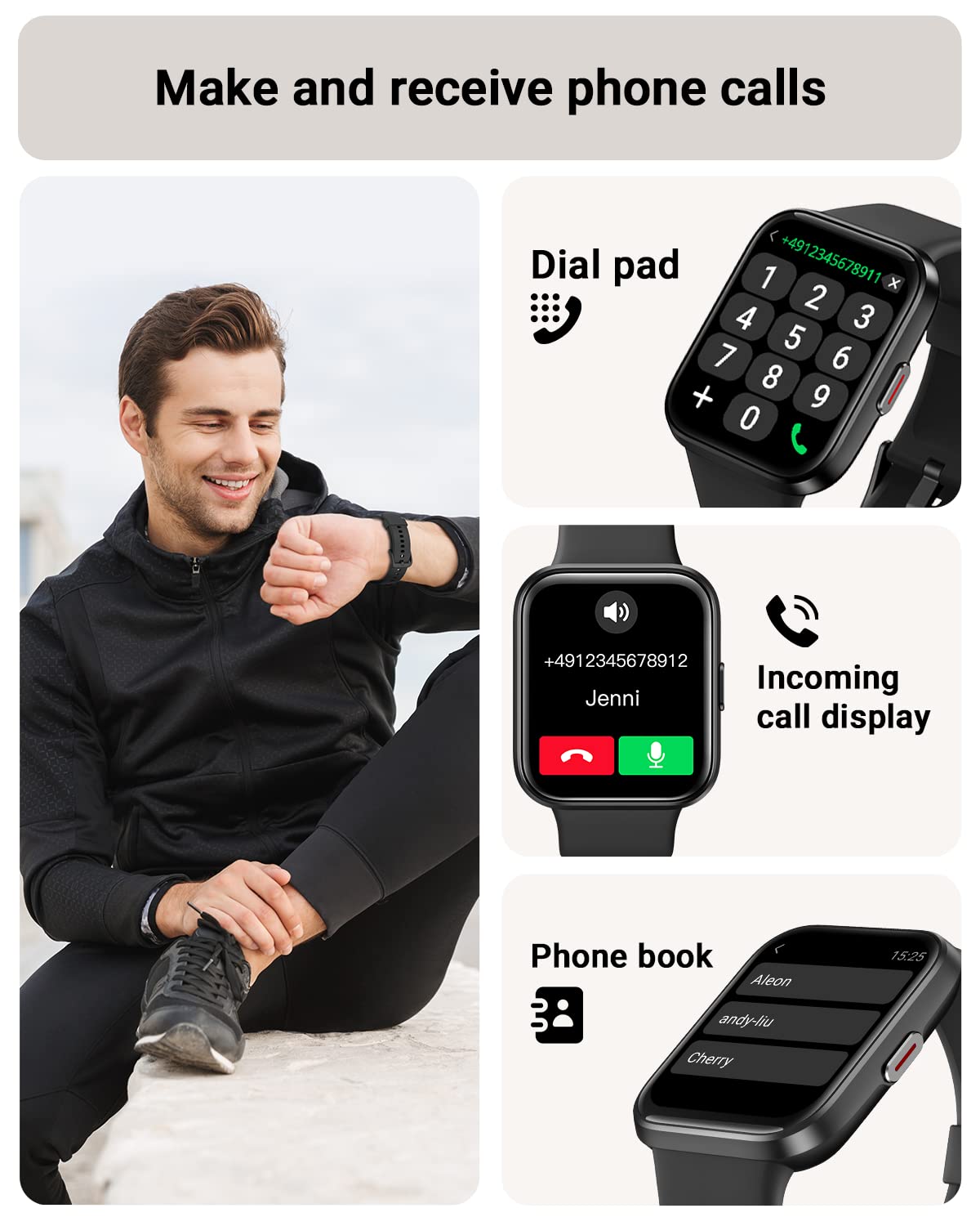 Smart Watch for Men Android & iPhone, Alexa Built-in, 1.8" Touch Screen Fitness Tracker with Answer/Make Calls, IP68 Waterproof Heart Rate/Sleep/SpO2 Monitor, Pedometer, 100+ Sport Modes