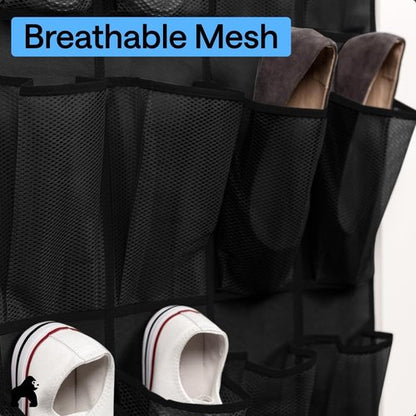 GORILLA GRIP Over The Door Shoe Organizer - 35 Large Breathable Mesh Pockets | Space-Saving Storage 68.5H x 24.5W Black
