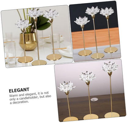 Ipetboom Crystal Lotus Candleholder Small Metal Candle Stand Romantic Dining Room Candlestick Decor for Candlelight Dinner