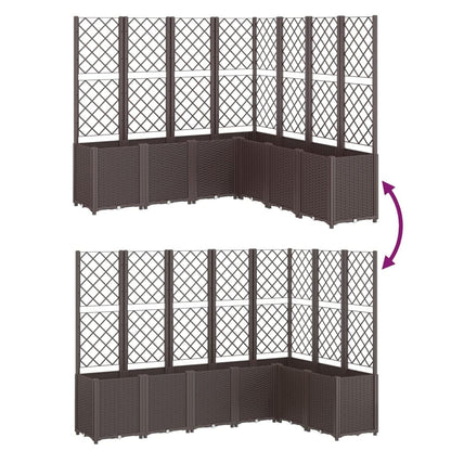 Yamxder Modular Garden Planter with Trellis 63 x 63 x 55 in Brown UV-Stable Polypropylene Raised Bed for Climbing Plants Modern Outdoor Box for Patio Balcony Terrace