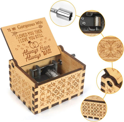 Music Box Hand Crank Engraved Musical Box - You are My Sunshine Antique Vintage Gift for Husband or Wife