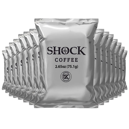 Shock Coffee Ground Stay Fresher Packs. The Strongest Caffeinated All Natural Coffee, Up to 50% more Caffeine than Regular Coffee, 6.6 pounds (40-2.65oz bags)