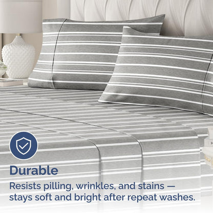Skiennix Queen Pillow Cases Set of 2 - Ultra Soft Hotel Quality - Wrinkle Free & Fade Resistant - Grey Stripes