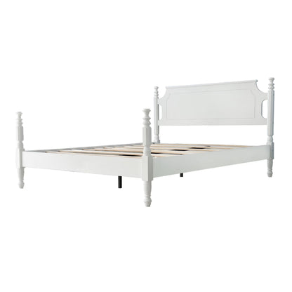 Solid Wood Queen Size Platform Frame, Headboard & Footboard, No Box Spring Needed, 12 Wooden Slats, Center Metal Legs, Slip-Free, Simple Assembly, Under Bed Storage, Pure White Finish, ROQ-39